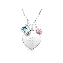 Close to My Heart, Mother's Engraved Necklace Set for Women, Personalized with Children's Names & Birthstones - Sterling Silver
