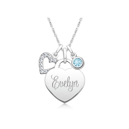Small Heart, Children's Personalized Necklace Set for Girls (Includes Pavé Heart and Birthstone Charms) - Sterling Silver