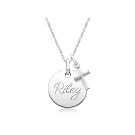 Small Round, Communion Children's Necklace for Girls (50+ Optional Charms & FREE Engraving) - Sterling Silver