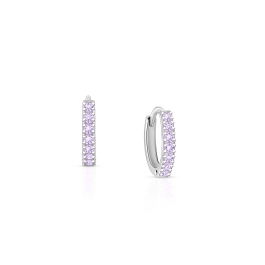 Timeless Pavé Lavender CZ 9mm Huggie Hoops, Baby/Children's Earrings - Sterling Silver