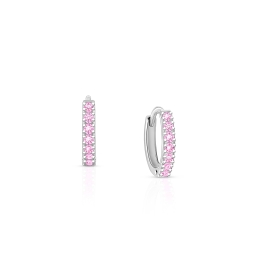 Timeless Pavé Pink CZ 9mm Huggie Hoops, Baby/Children's Earrings - Sterling Silver