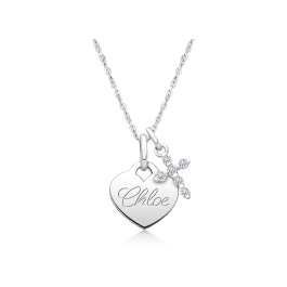 Baby Heart, Christening/Baptism Children's Necklace for Girls (50+ Optional Charms & FREE Engraving) - Sterling Silver