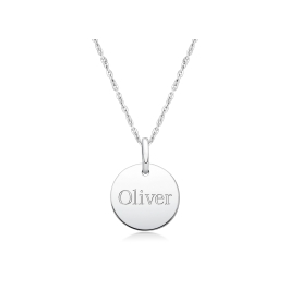 Baby Round, Engraved Children's Necklace for Boys (FREE Personalization) - Sterling Silver