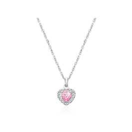 Blissful Heart, Children's Pink/Clear CZ Necklace for Girls - Sterling Silver