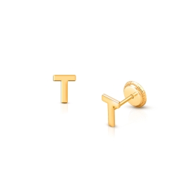 ‘T’ Initial Studs Personalized Baby/Children’s Earrings, Screw Back - 14K Gold