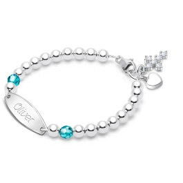 BabyLumina Birthstone, Christening/Baptism Baby/Children's Engraved Bracelet for Boys- Sterling Silver
