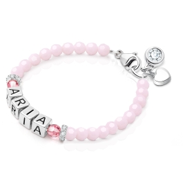 BabyLumina Signature Crystal™ Sweet Pink Teen's Name Bracelet for Girls - Sterling Silver