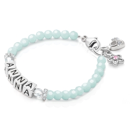 BabyLumina Signature Crystal™ Trademark Blue Baby/Children’s Name Bracelet for Girls - Sterling Silver