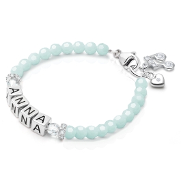 BabyLumina Signature Crystal™ Trademark Blue Teen's Name Bracelet for Girls - Sterling Silver