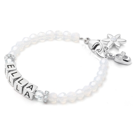 BabyLumina Signature Crystal™ White Opal Baby/Children’s Name Bracelet for Girls - Sterling Silver