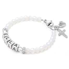 BabyLumina Signature Crystal™ White Opal Christening/Baptism Baby/Children’s Name Bracelet for Girls - Sterling Silver