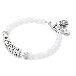 BabyLumina Signature Crystal™ White Opal Teen's Name Bracelet for Girls - Sterling Silver