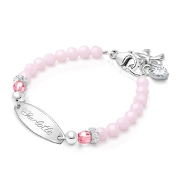 BabyLumina Signature Crystal™ Sweet Pink Baby/Children’s Engraved Bracelet for Girls - Sterling Silver