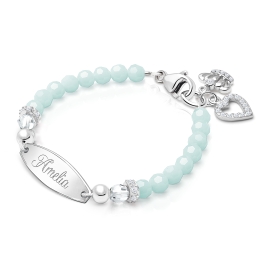 BabyLumina Signature Crystal™ Trademark Blue Baby/Children’s Engraved Bracelet for Girls - Sterling Silver
