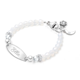 BabyLumina Signature Crystal™ White Opal Baby/Children’s Engraved Bracelet for Girls - Sterling Silver