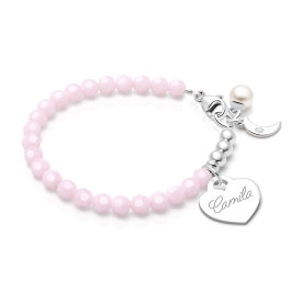 BabyLumina Signature Crystal™ Sweet Pink, Baby/Children’s Beaded Bracelet for Girls (INCLUDES Engraved Charm) - Sterling Silver