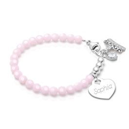 BabyLumina Signature Crystal™ Sweet Pink, Teen's Beaded Bracelet for Girls (INCLUDES Engraved Charm) - Sterling Silver
