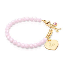 BabyLumina Signature Crystal™ Sweet Pink, Baby/Children’s Beaded Bracelet for Girls (INCLUDES Engraved Charm) - 14K Gold