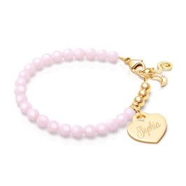 BabyLumina Signature Crystal™ Sweet Pink, Teen's Beaded Bracelet for Girls (INCLUDES Engraved Charm) - 14K Gold