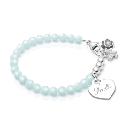 BabyLumina Signature Crystal™ Trademark Blue, Baby/Children’s Beaded Bracelet for Girls (INCLUDES Engraved Charm) - Sterling Silver