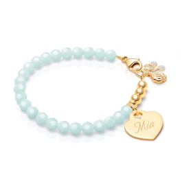 BabyLumina Signature Crystal™ Trademark Blue, Baby/Children’s Beaded Bracelet for Girls (INCLUDES Engraved Charm) - 14K Gold
