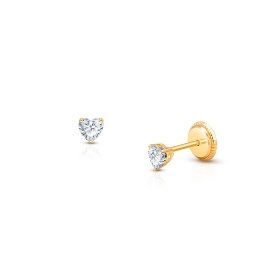 Teeny Tiny Heart Studs, 3mm Clear CZ Baby/Children's Earrings, Screw Back - 14K Gold