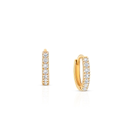 Timeless Pavé CZ 9mm Huggie Hoops, Christening/Baptism Baby/Children's Earrings - 14K Gold