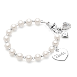 Timeless Pearls, Baby/Children’s Beaded Bracelet for Girls (INCLUDES Engraved Charm) - Sterling Silver