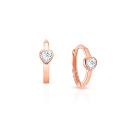 True Love, Clear CZ Heart Baby/Children's Huggie Hoop Earrings - 14K Rose Gold