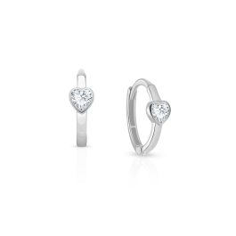 True Love, Clear CZ Heart Baby/Children's Huggie Hoop Earrings - 14K White Gold