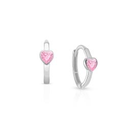 True Love, Pink CZ Heart Baby/Children's Huggie Hoop Earrings - 14K White Gold