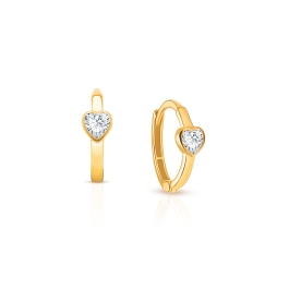 True Love, Clear CZ Heart Baby/Children's Huggie Hoop Earrings - 14K Gold