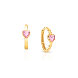 True Love, Pink CZ Heart Baby/Children's Huggie Hoop Earrings - 14K Gold