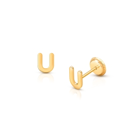 ‘U’ Initial Studs Personalized Baby/Children’s Earrings, Screw Back - 14K Gold