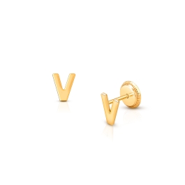 ‘V’ Initial Studs Personalized Baby/Children’s Earrings, Screw Back - 14K Gold