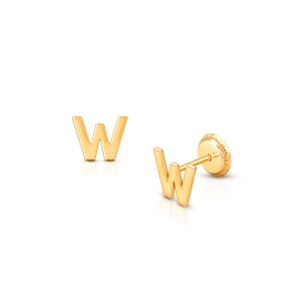 ‘W’ Initial Studs Personalized Baby/Children’s Earrings, Screw Back - 14K Gold