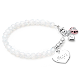 BabyLumina Signature Crystal™ White Opal, Baby/Children’s Beaded Bracelet for Girls (INCLUDES Engraved Charm) - Sterling Silver