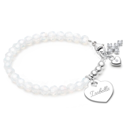 BabyLumina Signature Crystal™ White Opal, First Holy Communion Beaded Bracelet for Girls (INCLUDES Engraved Charm) - Sterling Silver