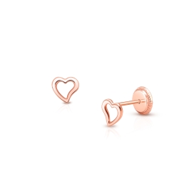 Wistful Heart Baby/Children's Earrings, Screw Back - 14K Rose Gold