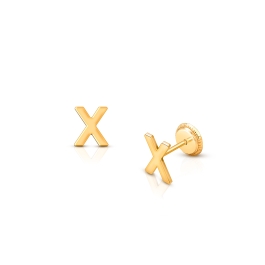 ‘X’ Initial Studs Personalized Baby/Children’s Earrings, Screw Back - 14K Gold