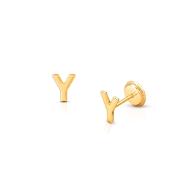 ‘Y’ Initial Studs Personalized Baby/Children’s Earrings, Screw Back - 14K Gold