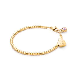 Dainty Heart, Baby/Children’s Beaded Bracelet for Girls (INCLUDES Engraved Initial) - 14K Gold