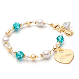 My Little Sunshine Birthstone, Baby/Children's Beaded Bracelet for Girls (Includes Engraved Charm, All 12 Birthstones Avail) - 14K Gold