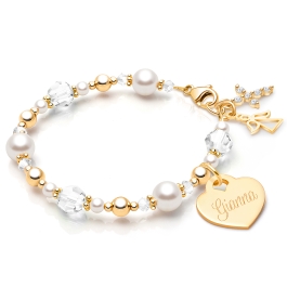 My Little Sunshine Birthstone, Christening/Baptism Baby/Children's Beaded Bracelet for Girls (Includes Engraved Charm, All 12 Birthstones Avail) - 14K