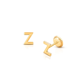 ‘Z’ Initial Studs Personalized Baby/Children’s Earrings, Screw Back - 14K Gold